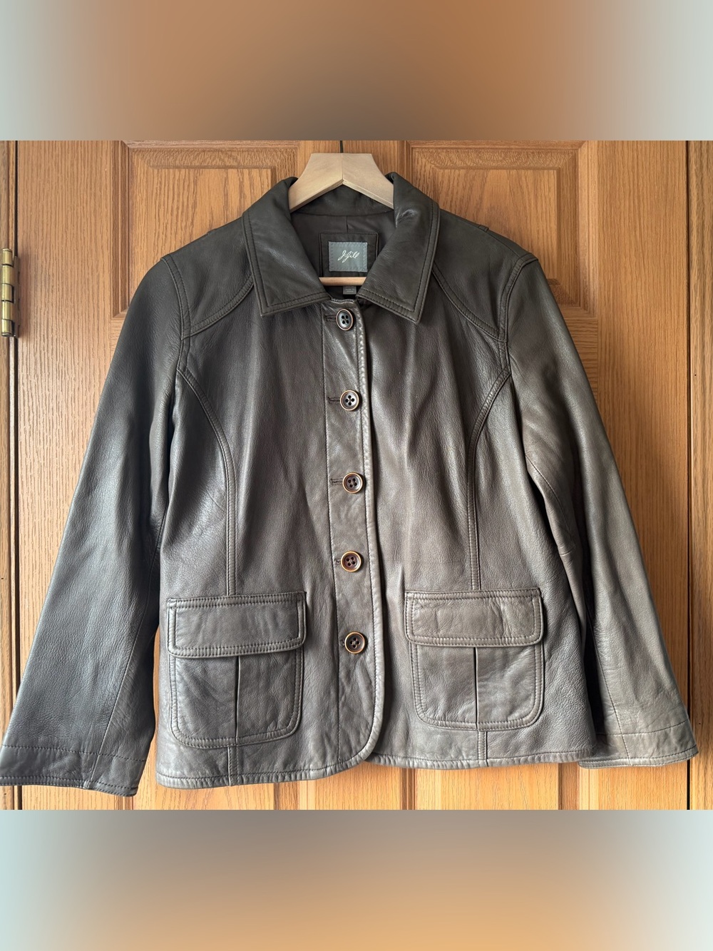 J. Jill Dark Brown Leather Button Jacket